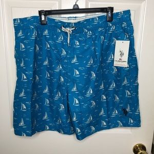 US Polo Association Blue Sail Boat Print Shorts 2X